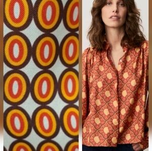 Lisou Women's 100% Silk Geometric 60's-inspired Balloon-sleeve Blouse (US 12/L)